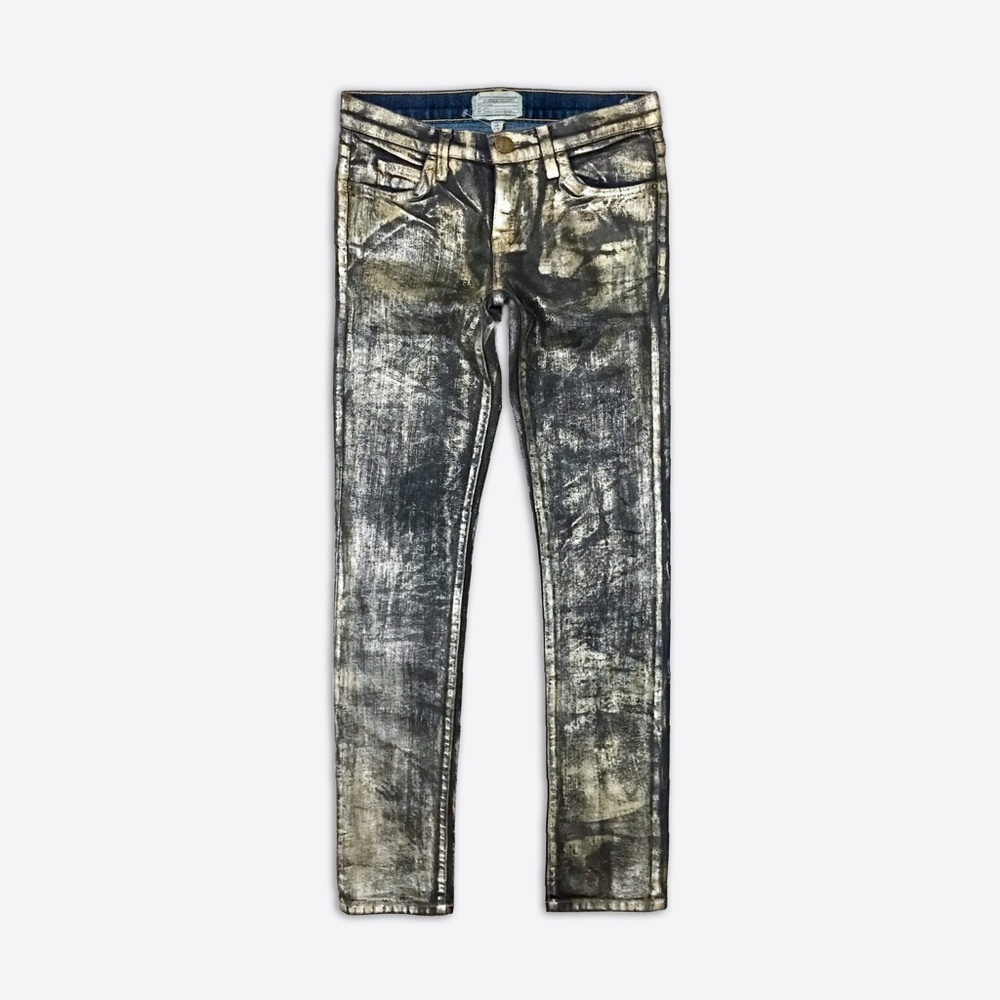 Current Elliot Gold Coated Grunge Denim Jeans